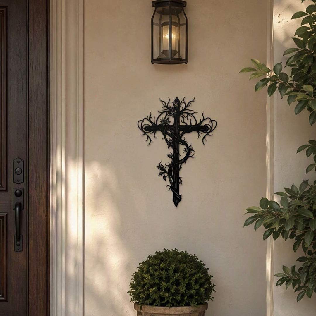 Christianartworkshop Vine Wrapped Tree Cross Metal Wall Sign: Emblem of Life and Redemption - image 1