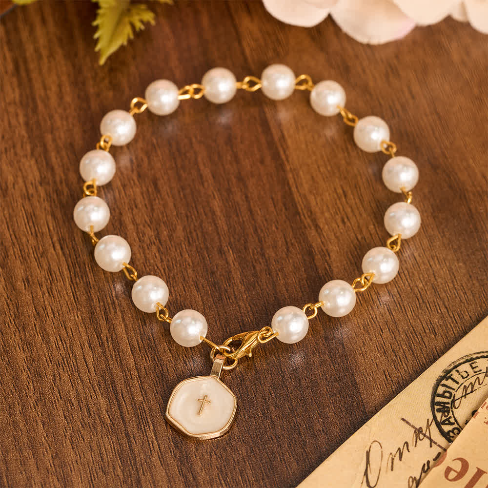 FREE Today: Pearl Strand Rearview Mirror Cross Car Pendant: Emblem of Heavenly Travel Protection - image 2
