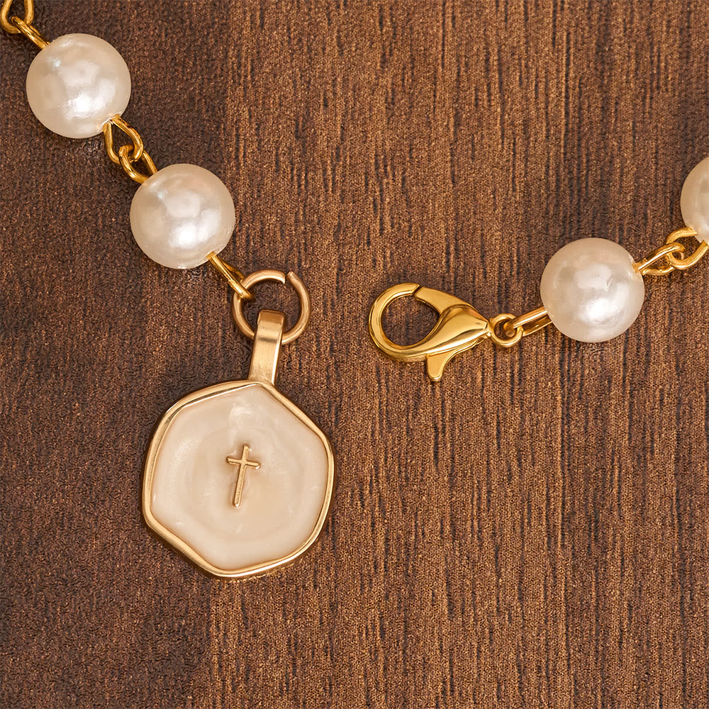 Christianartworkshop Creamy Beads Strand Rearview Mirror Cross Car Pendant: Emblem of Heavenly Travel Protection - image 3