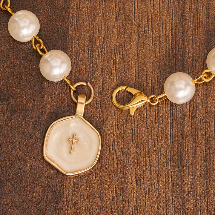 Christianartworkshop Creamy Beads Strand Rearview Mirror Cross Car Pendant: Emblem of Heavenly Travel Protection - image 3