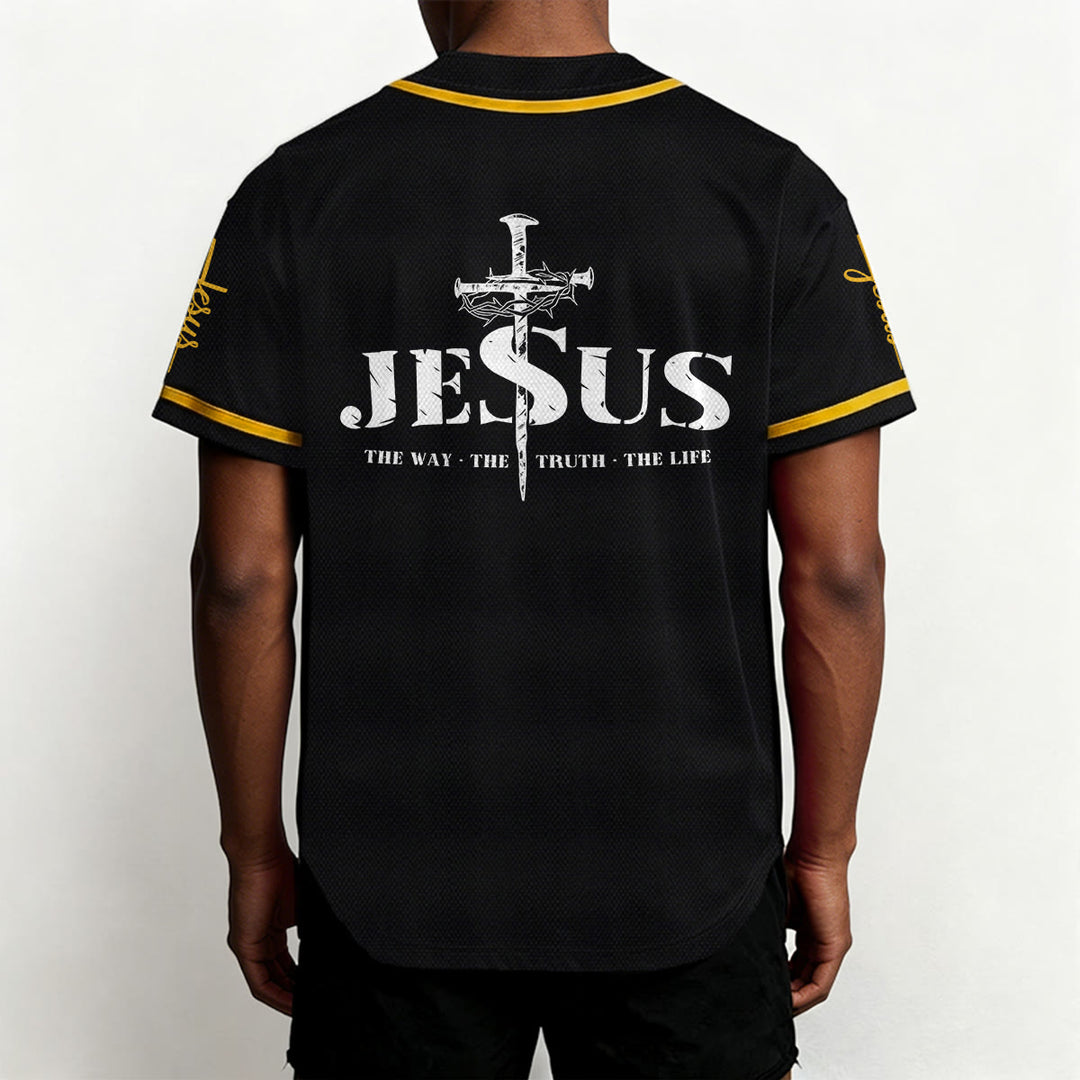 Christianartworkshop Jesus Cross Nail and Crown of Thorns Baseball Jersey - image 5