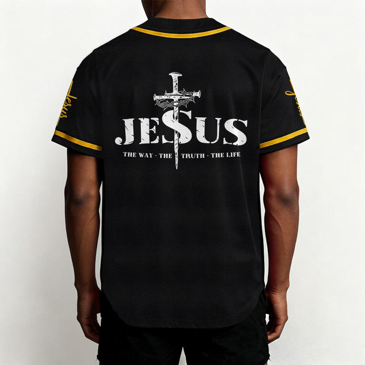 Christianartworkshop Jesus Cross Nail and Crown of Thorns Baseball Jersey - image 5