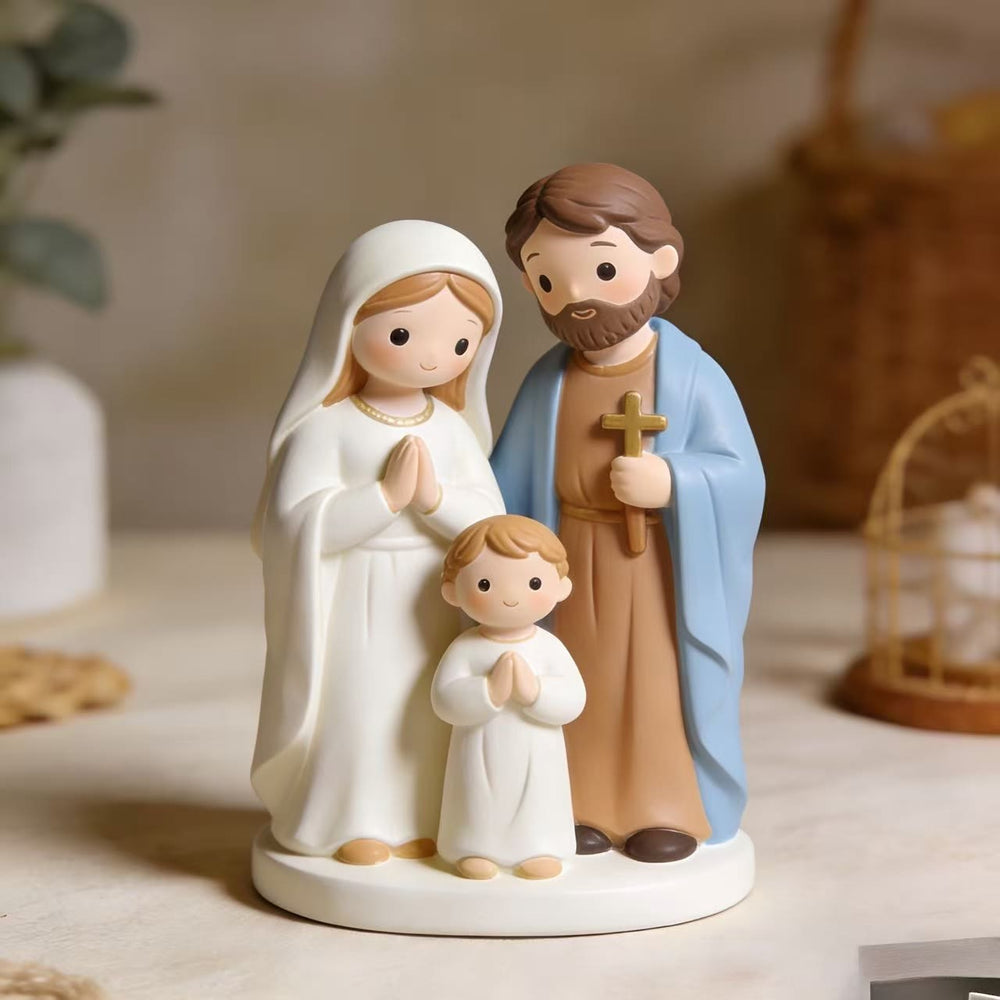 Christianartworkshop Cartoon Holy Family Resin Tabletop Figurine: Emblem of Gentle Family Blessing - image 1