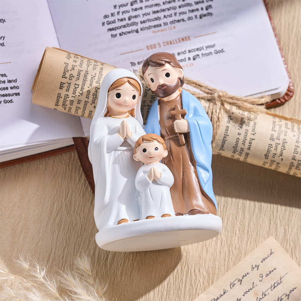 Christianartworkshop Cartoon Holy Family Resin Tabletop Figurine: Emblem of Gentle Family Blessing - Holy Family - image 0