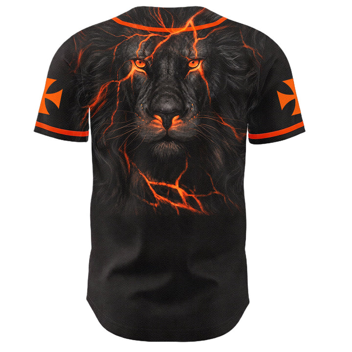 Christianartworkshop Front Vertical Jesus Nail Cross Emblem Back Lightning Lion Of Judah Portrait Button-Up Baseball Jersey - image 16