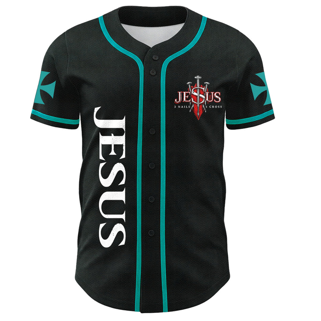 Christianartworkshop Front Vertical Jesus Nail Cross Emblem Back Lightning Lion Of Judah Portrait Button-Up Baseball Jersey - image 22