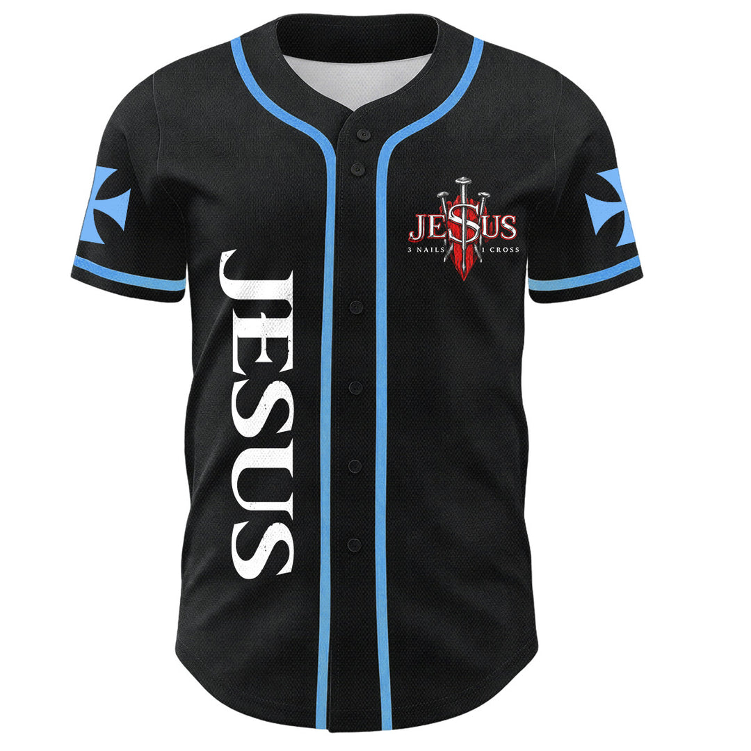 Christianartworkshop Front Vertical Jesus Nail Cross Emblem Back Lightning Lion Of Judah Portrait Button-Up Baseball Jersey - image 29