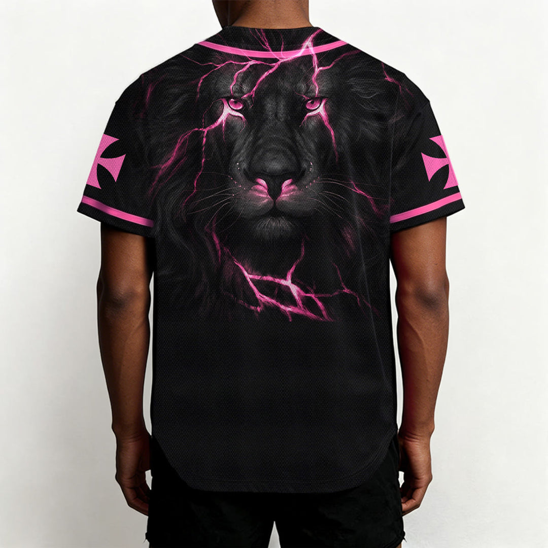 Christianartworkshop Front Vertical Jesus Nail Cross Emblem Back Lightning Lion Of Judah Portrait Button-Up Baseball Jersey - image 39
