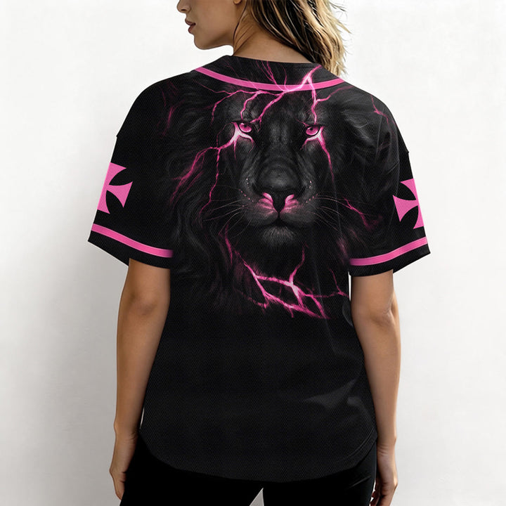 Christianartworkshop Front Vertical Jesus Nail Cross Emblem Back Lightning Lion Of Judah Portrait Button-Up Baseball Jersey - image 41