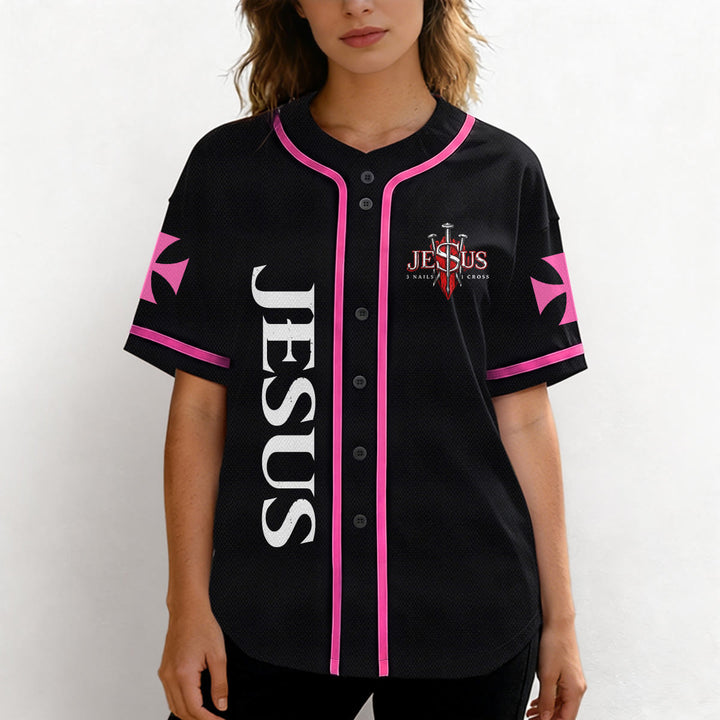 Christianartworkshop Front Vertical Jesus Nail Cross Emblem Back Lightning Lion Of Judah Portrait Button-Up Baseball Jersey - image 40