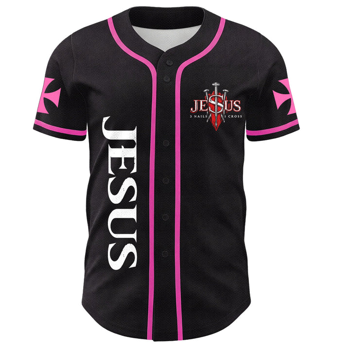 Christianartworkshop Front Vertical Jesus Nail Cross Emblem Back Lightning Lion Of Judah Portrait Button-Up Baseball Jersey - image 36