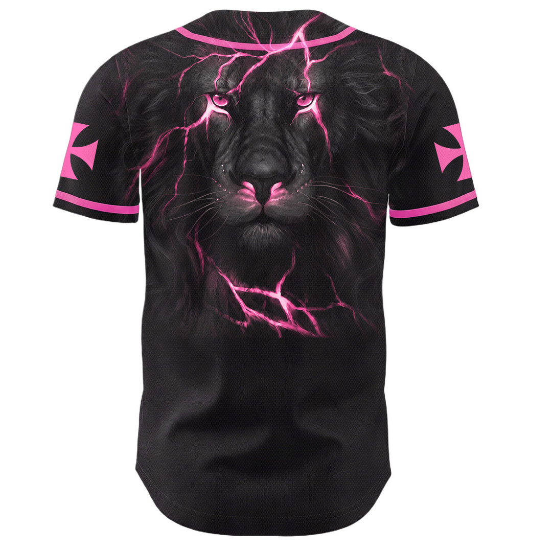 Christianartworkshop Front Vertical Jesus Nail Cross Emblem Back Lightning Lion Of Judah Portrait Button-Up Baseball Jersey - image 37