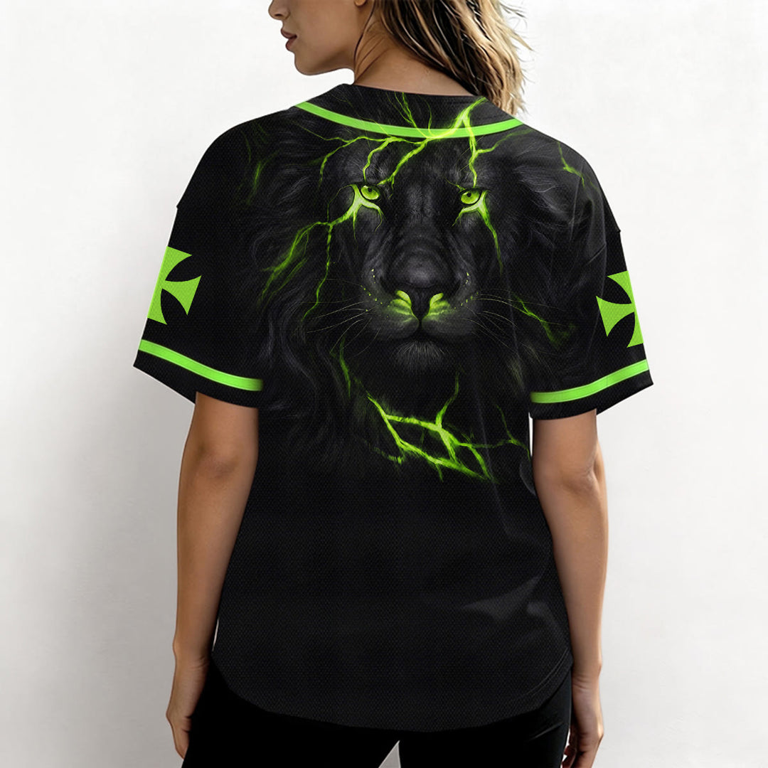 Christianartworkshop Front Vertical Jesus Nail Cross Emblem Back Lightning Lion Of Judah Portrait Button-Up Baseball Jersey - image 48