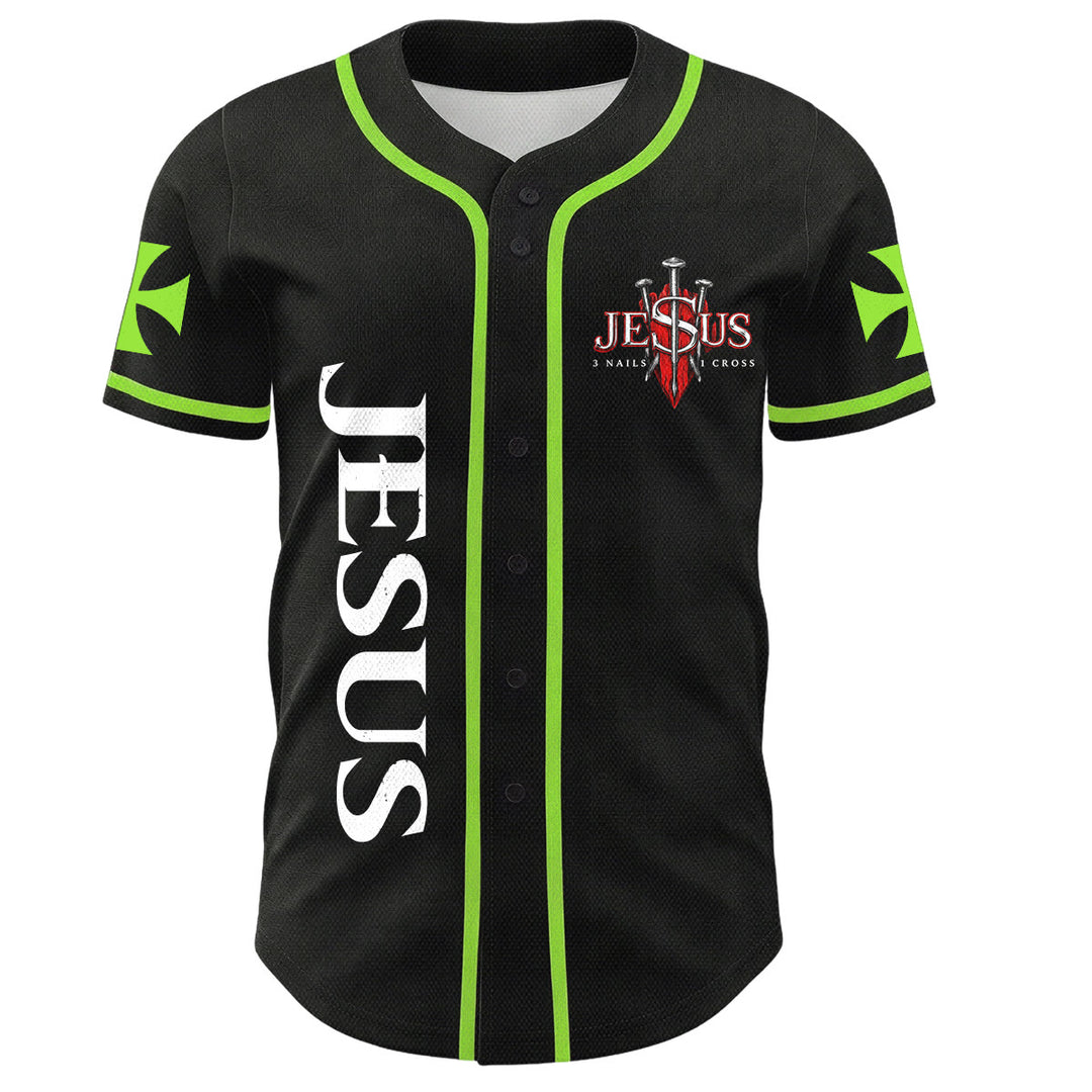 Christianartworkshop Front Vertical Jesus Nail Cross Emblem Back Lightning Lion Of Judah Portrait Button-Up Baseball Jersey - image 43
