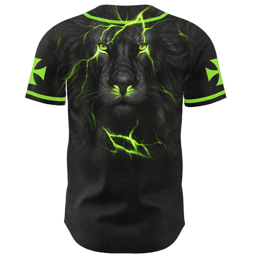 Christianartworkshop Front Vertical Jesus Nail Cross Emblem Back Lightning Lion Of Judah Portrait Button-Up Baseball Jersey - image 44