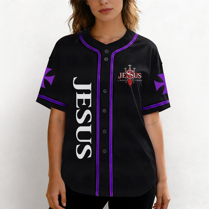 Christianartworkshop Front Vertical Jesus Nail Cross Emblem Back Lightning Lion Of Judah Portrait Button-Up Baseball Jersey - image 54