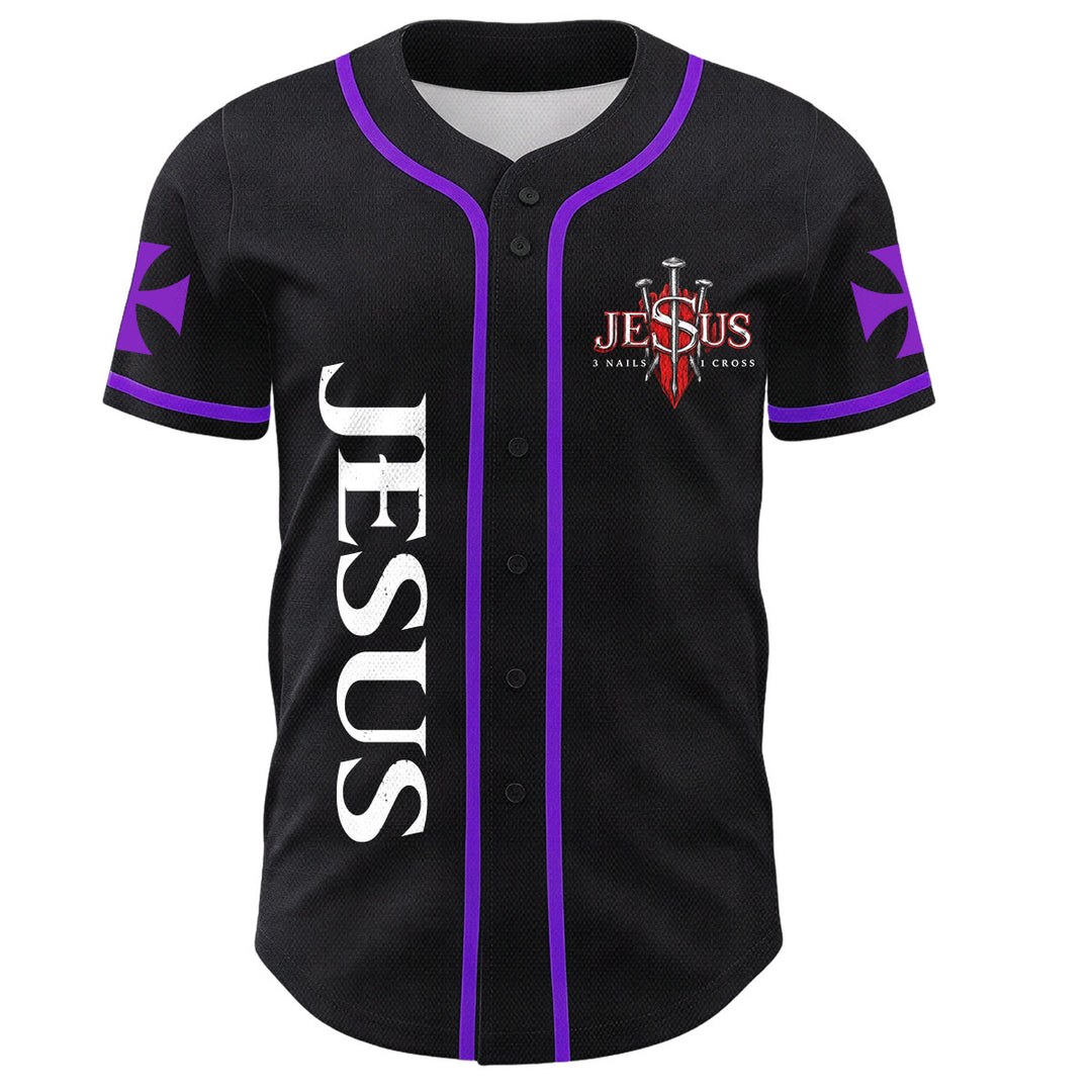 Christianartworkshop Front Vertical Jesus Nail Cross Emblem Back Lightning Lion Of Judah Portrait Button-Up Baseball Jersey - image 50