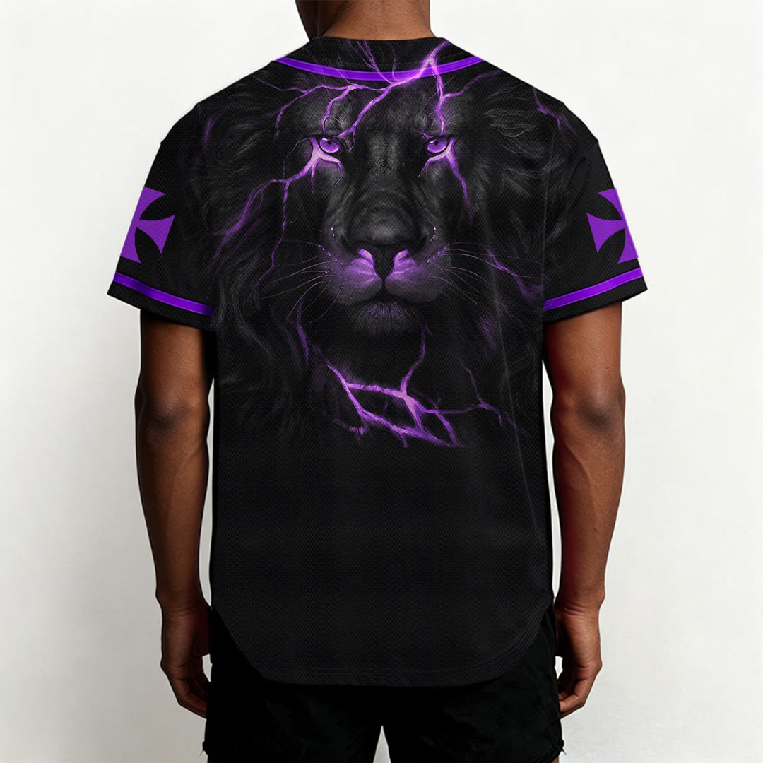 Christianartworkshop Front Vertical Jesus Nail Cross Emblem Back Lightning Lion Of Judah Portrait Button-Up Baseball Jersey - image 53