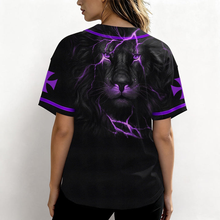 Christianartworkshop Front Vertical Jesus Nail Cross Emblem Back Lightning Lion Of Judah Portrait Button-Up Baseball Jersey - image 55
