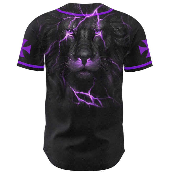 Christianartworkshop Front Vertical Jesus Nail Cross Emblem Back Lightning Lion Of Judah Portrait Button-Up Baseball Jersey - image 51