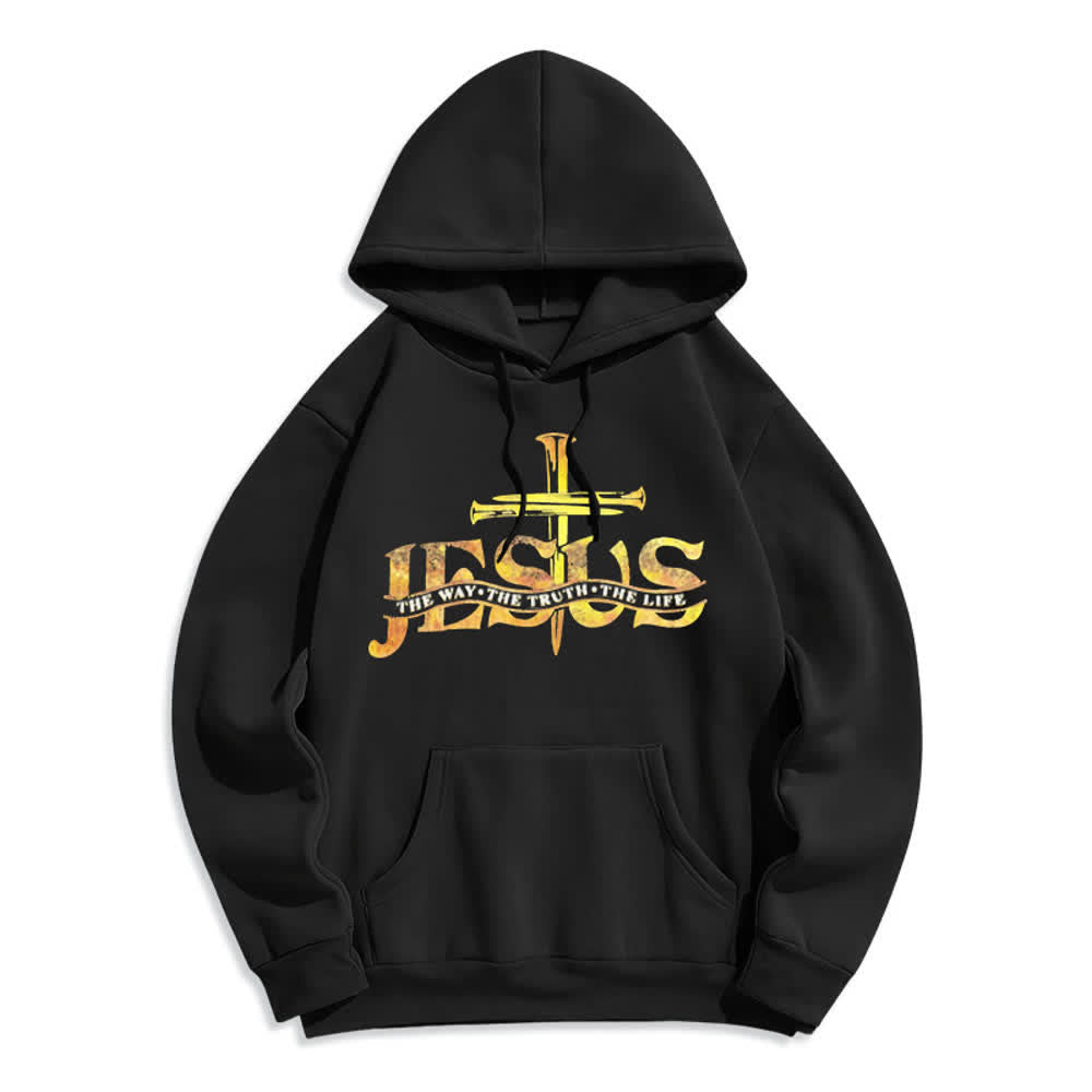 Christianartworkshop Vintage Gold Jesus Cross Black Pullover Fleece Lined Polyester Hoodie - Black - 2XL - image 1
