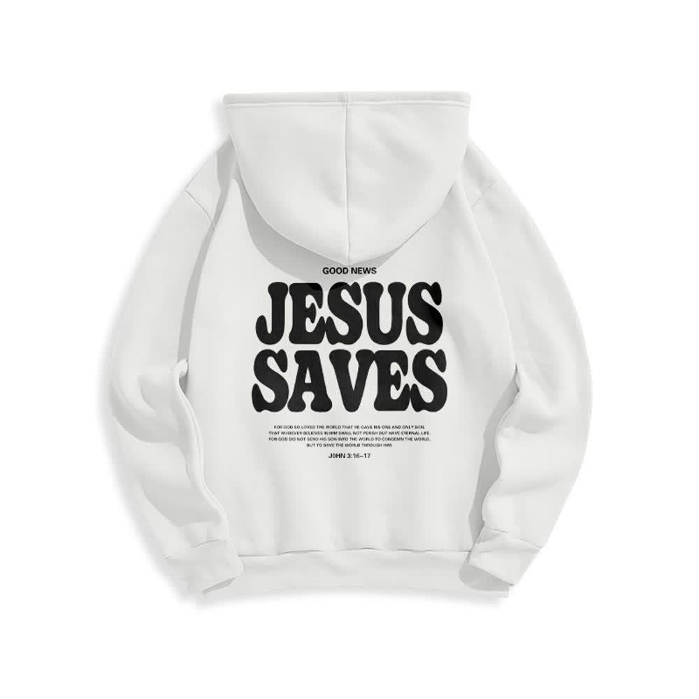 Christianartworkshop Jesus Saves White Pullover Streetwear Fleece Lined Polyester Hoodie - image 1