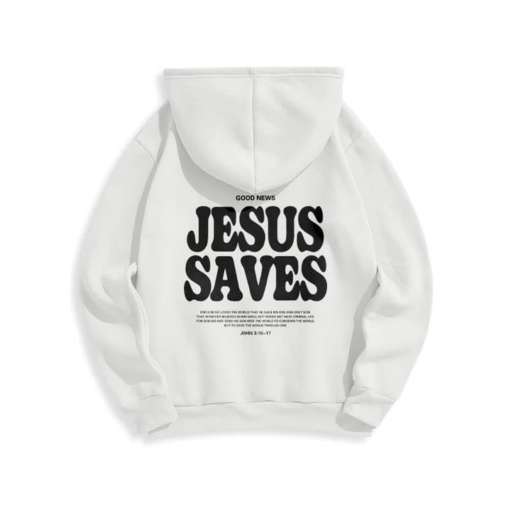 Christianartworkshop Jesus Saves White Pullover Streetwear Fleece Lined Polyester Hoodie - image 1