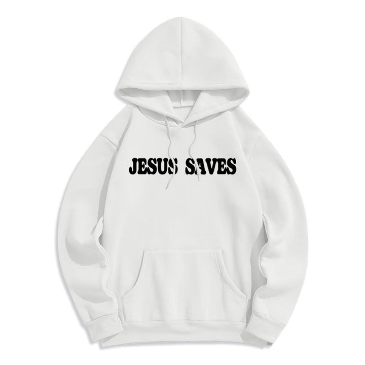 Christianartworkshop Jesus Saves White Pullover Streetwear Fleece Lined Polyester Hoodie - image 2