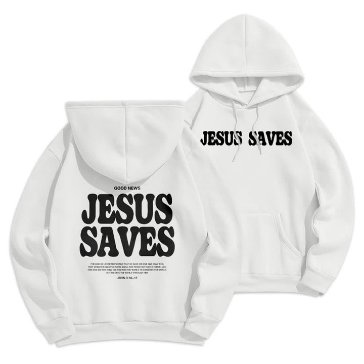 Christianartworkshop Jesus Saves White Pullover Streetwear Fleece Lined Polyester Hoodie - White - 2XL - image 0