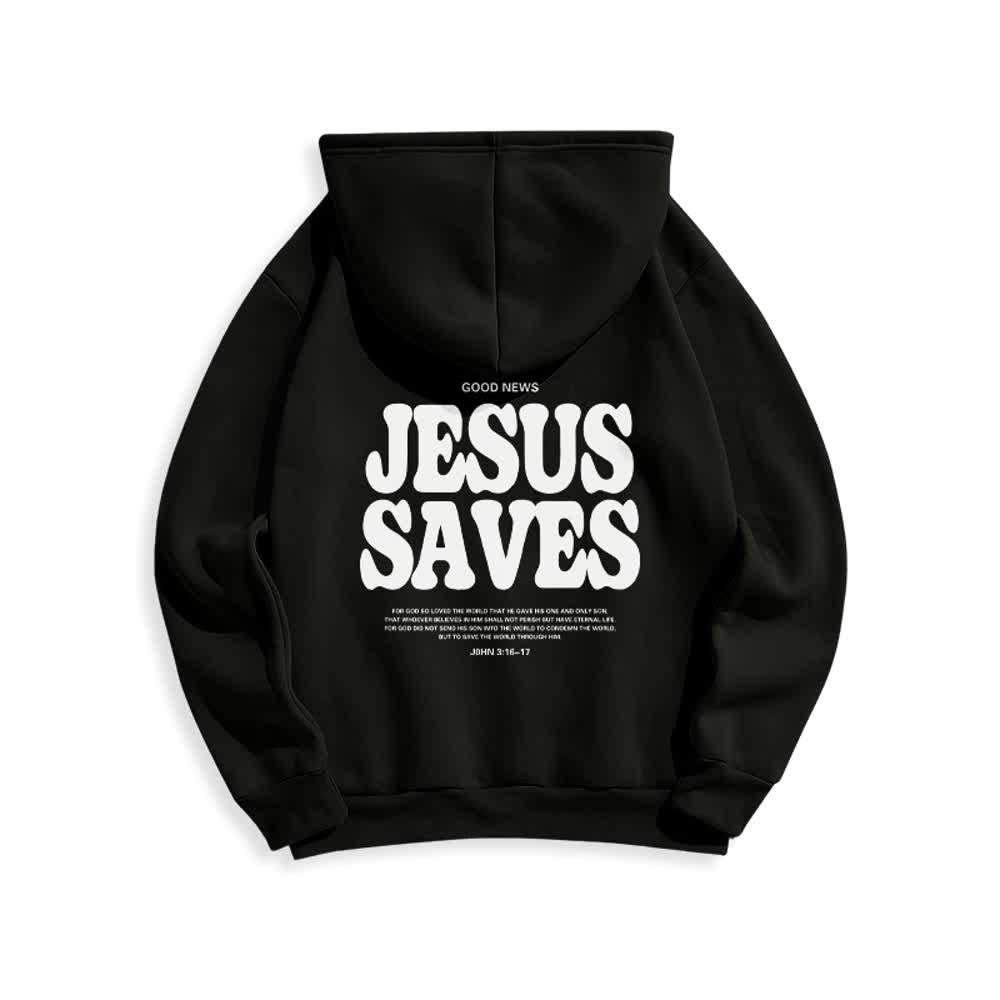 Christianartworkshop Jesus Saves White Pullover Streetwear Fleece Lined Polyester Hoodie - image 4