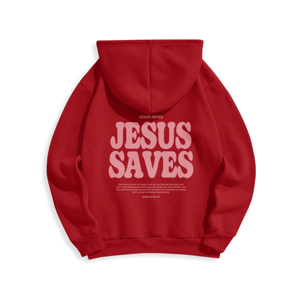 Christianartworkshop Jesus Saves White Pullover Streetwear Fleece Lined Polyester Hoodie - image 7
