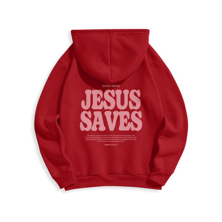 Christianartworkshop Jesus Saves White Pullover Streetwear Fleece Lined Polyester Hoodie - image 7