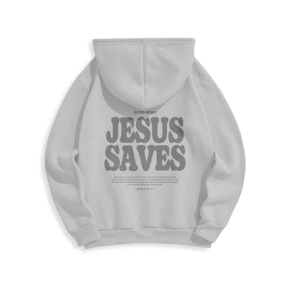 Christianartworkshop Jesus Saves White Pullover Streetwear Fleece Lined Polyester Hoodie - image 13