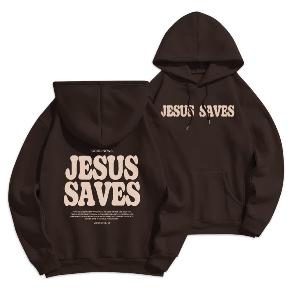 Christianartworkshop Jesus Saves White Pullover Streetwear Fleece Lined Polyester Hoodie - Brown - 2XL - image 9