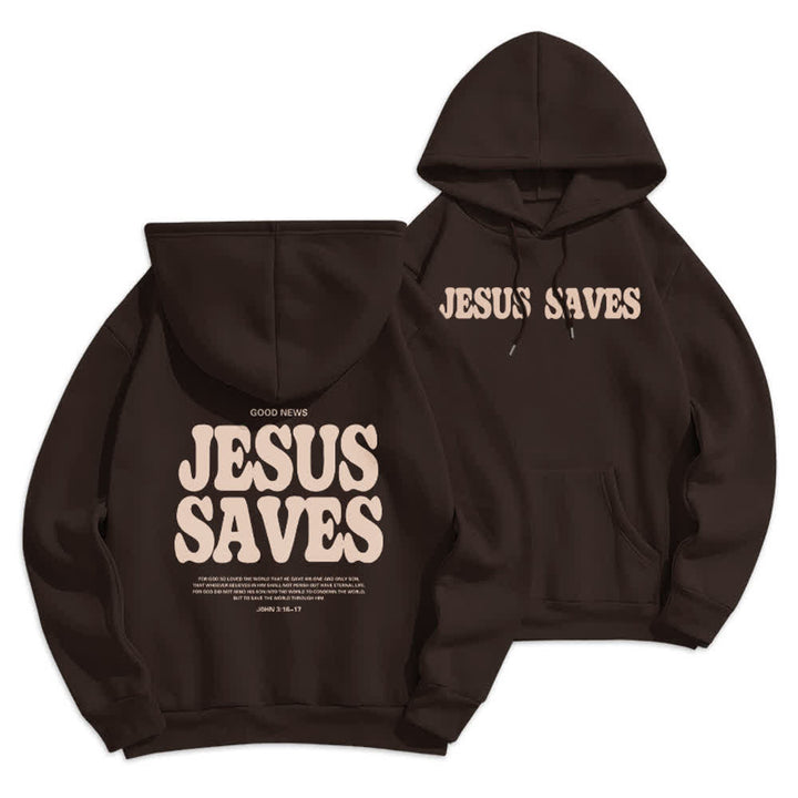 Christianartworkshop Jesus Saves White Pullover Streetwear Fleece Lined Polyester Hoodie - Brown - 2XL - image 9