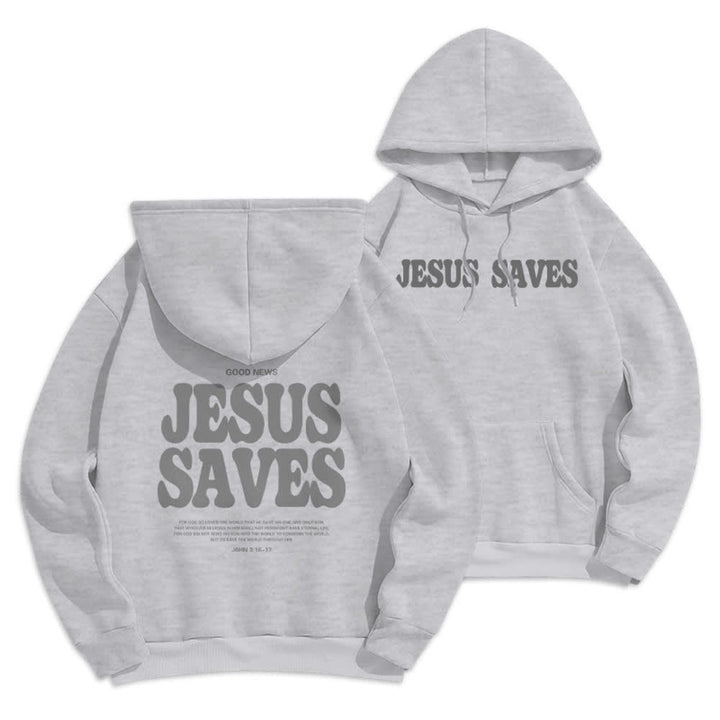 Christianartworkshop Jesus Saves White Pullover Streetwear Fleece Lined Polyester Hoodie - Grey - 2XL - image 12