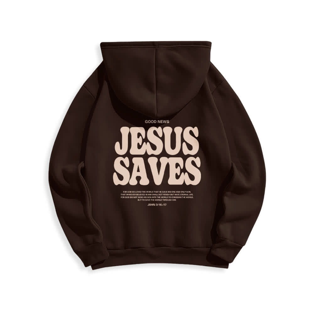 Christianartworkshop Jesus Saves White Pullover Streetwear Fleece Lined Polyester Hoodie - image 10