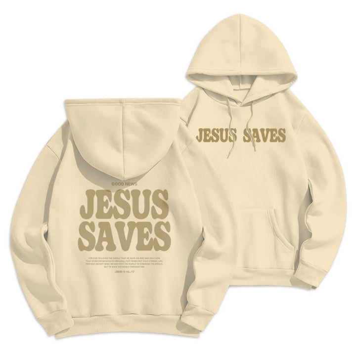 Christianartworkshop Jesus Saves White Pullover Streetwear Fleece Lined Polyester Hoodie - Beige - 2XL - image 15