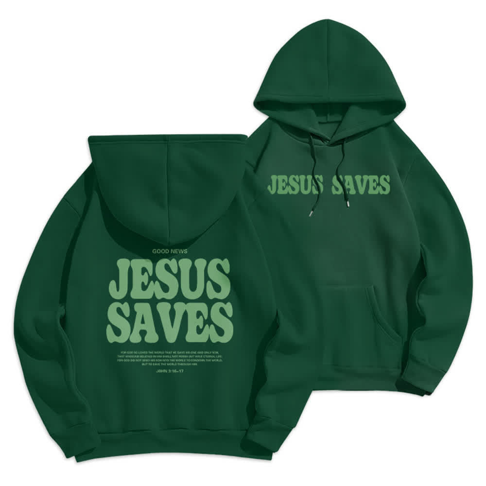 Christianartworkshop Jesus Saves White Pullover Streetwear Fleece Lined Polyester Hoodie - Green - 2XL - image 18