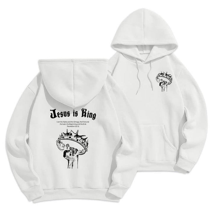 Christianartworkshop Jesus Is King Gothic Graphic Pullover Fleece Lined Polyester Hoodie - White - 2XL - image 0
