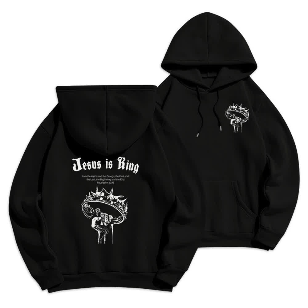Christianartworkshop Jesus Is King Gothic Graphic Pullover Fleece Lined Polyester Hoodie - Black - 2XL - image 3