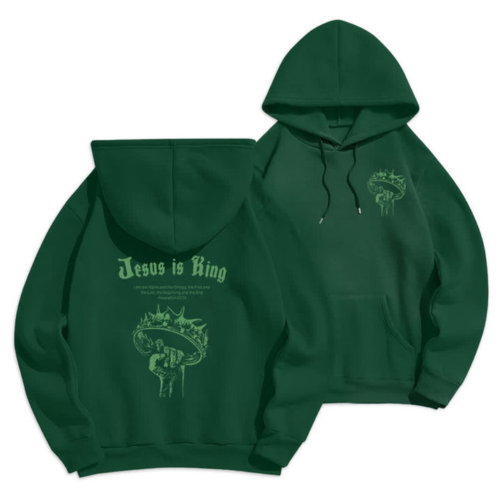 Christianartworkshop Jesus Is King Gothic Graphic Pullover Fleece Lined Polyester Hoodie - Green - 2XL - image 9