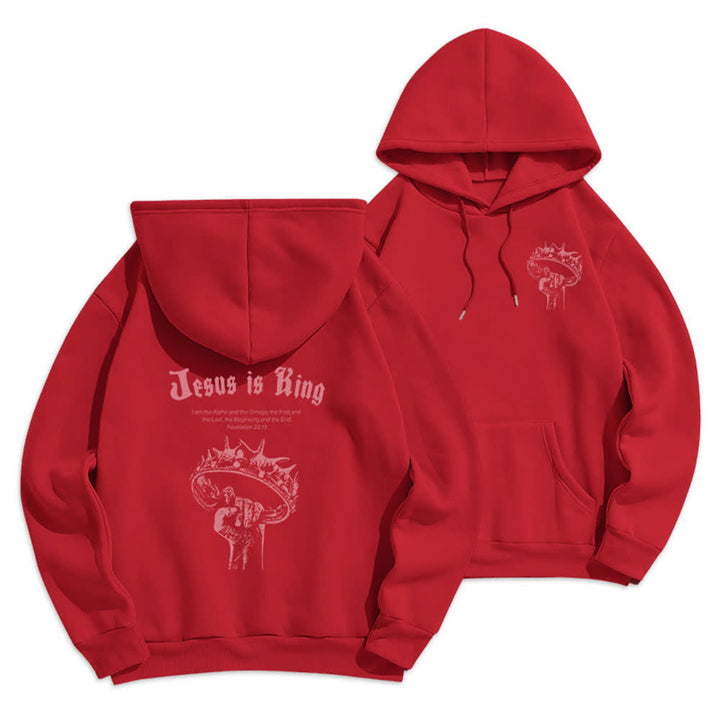 Christianartworkshop Jesus Is King Gothic Graphic Pullover Fleece Lined Polyester Hoodie - Red - 2XL - image 15