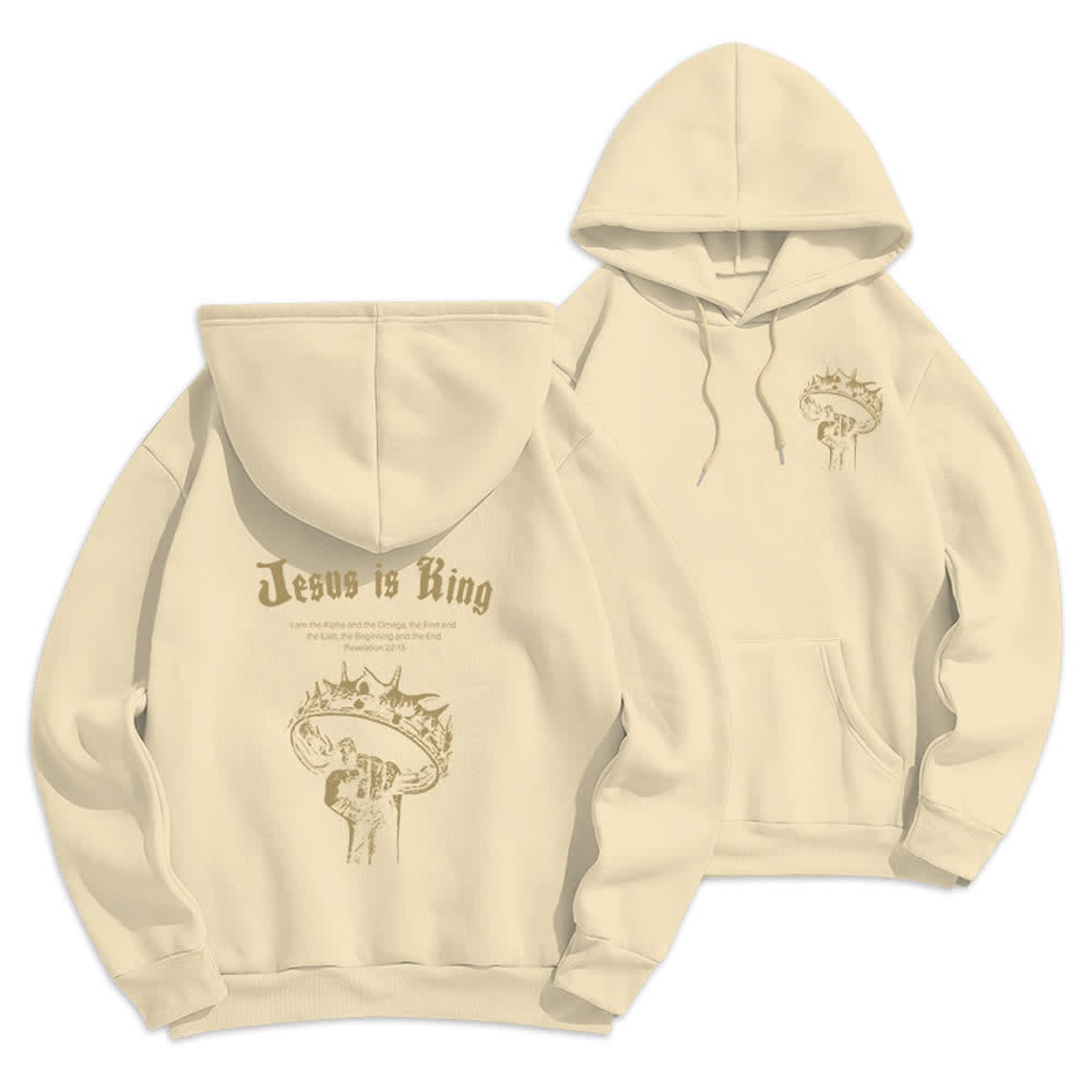 Christianartworkshop Jesus Is King Gothic Graphic Pullover Fleece Lined Polyester Hoodie - Beige - 2XL - image 18