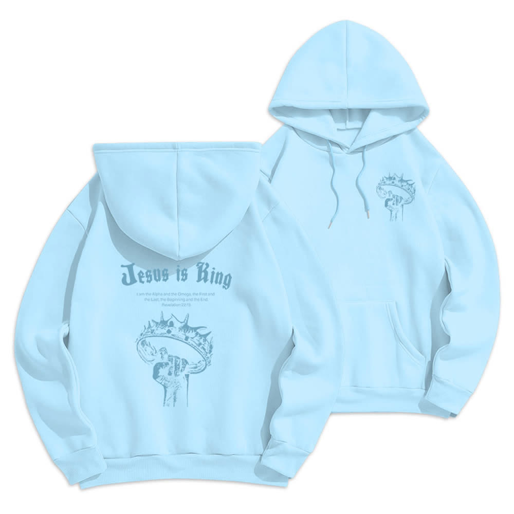Christianartworkshop Jesus Is King Gothic Graphic Pullover Fleece Lined Polyester Hoodie - Blue - 2XL - image 21
