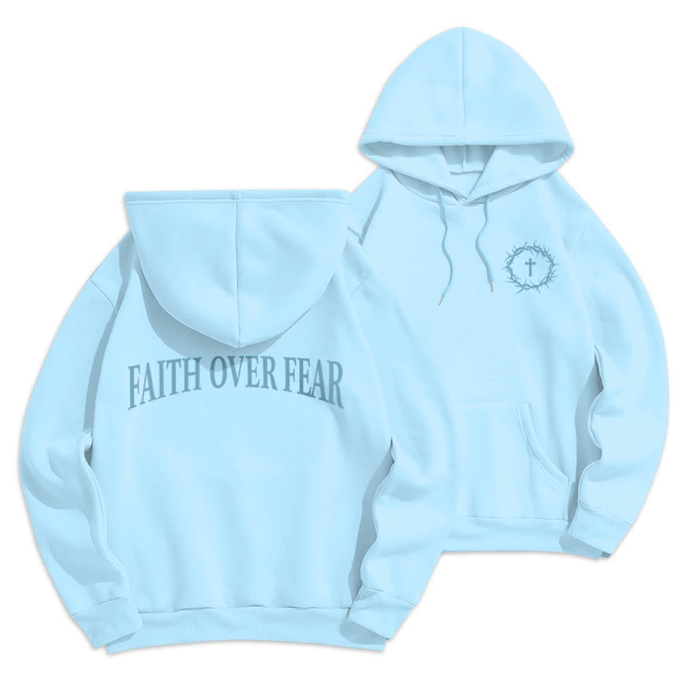 Christianartworkshop Faith Over Fear Thorn Cross Pullover Fleece Lined Polyester Hoodie - Blue - 2XL - image 15