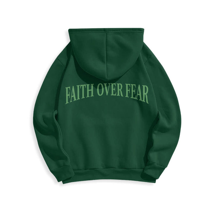Christianartworkshop Faith Over Fear Thorn Cross Pullover Fleece Lined Polyester Hoodie - image 4