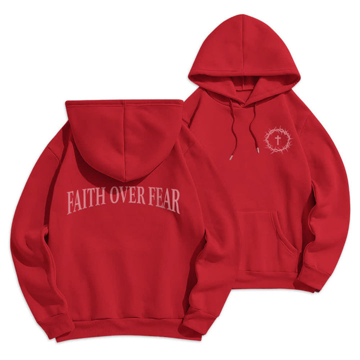 Christianartworkshop Faith Over Fear Thorn Cross Pullover Fleece Lined Polyester Hoodie - Red - 2XL - image 21