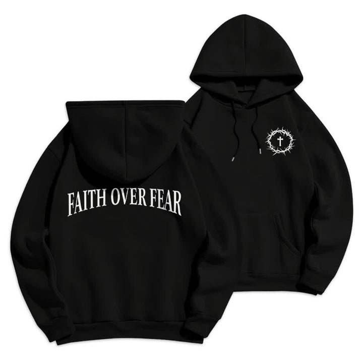 Christianartworkshop Faith Over Fear Thorn Cross Pullover Fleece Lined Polyester Hoodie - Black - 2XL - image 6