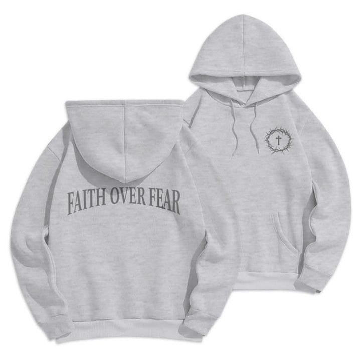 Christianartworkshop Faith Over Fear Thorn Cross Pullover Fleece Lined Polyester Hoodie - Grey - 2XL - image 12
